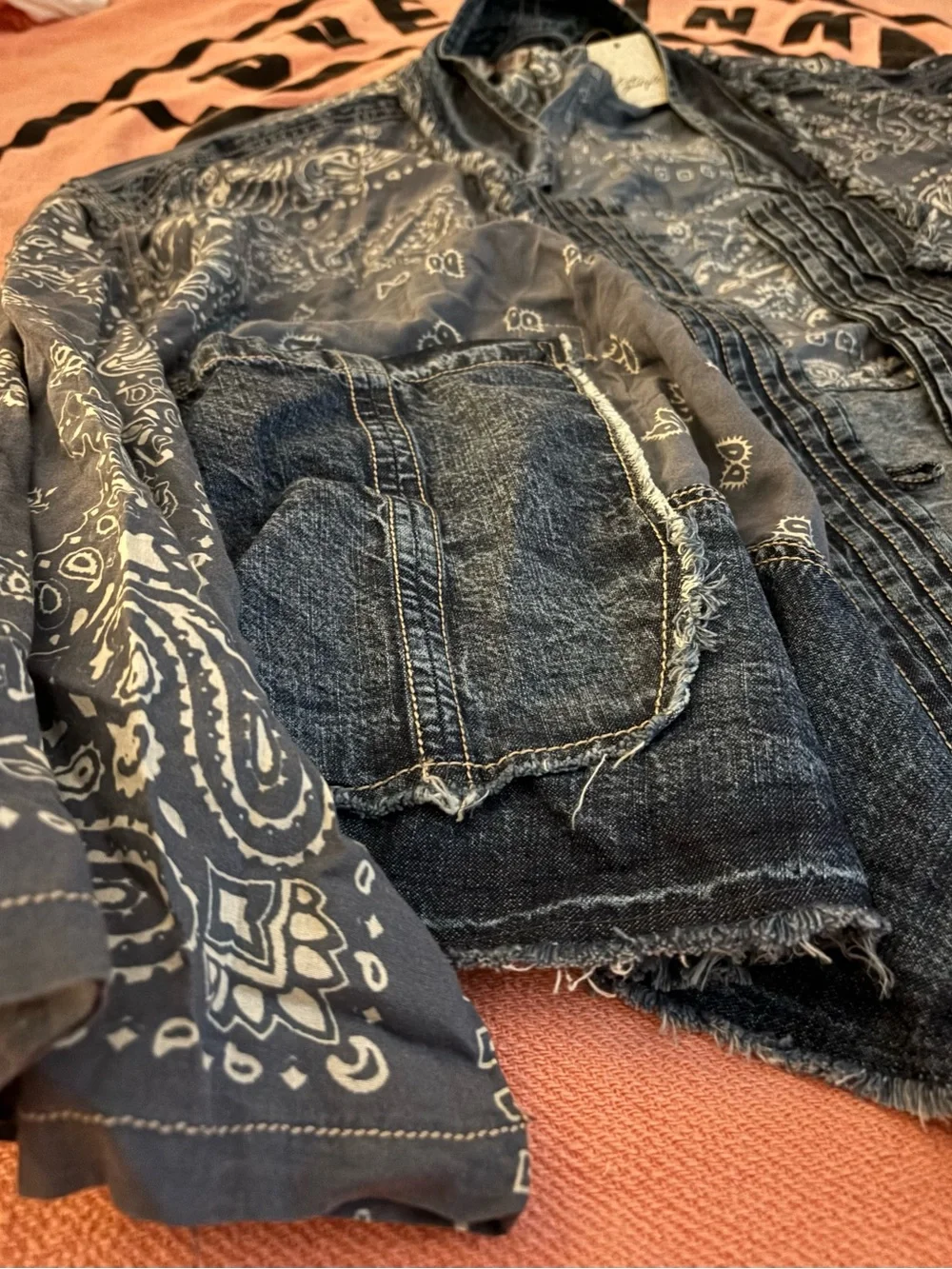 NEW Free People Indigo Patchwork Bandana Jacket